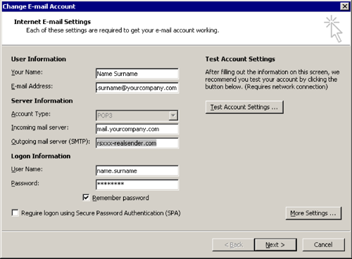 Outlook 2007 - Mail Setup - E-mail Accounts - Change