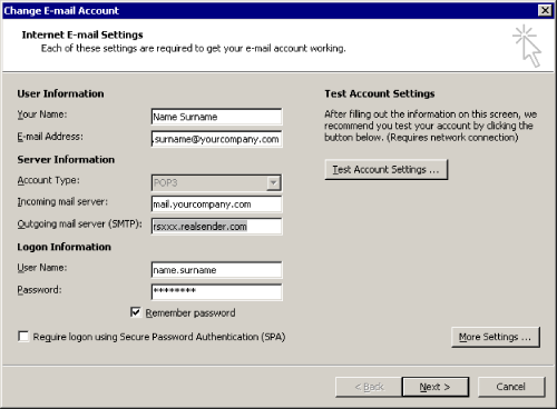 Outlook 2013 2016 - mail setup - email accounts - change