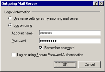 Outlook Express - Internet accounts - Mail - Outgoing Mail Server