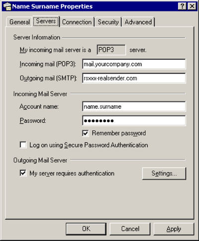 Outlook Express - Internet accounts - Mail - Properties