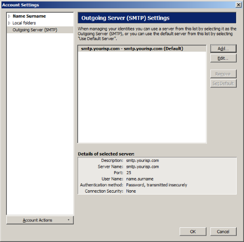 Thunderbird - Outgoing Server  - Add