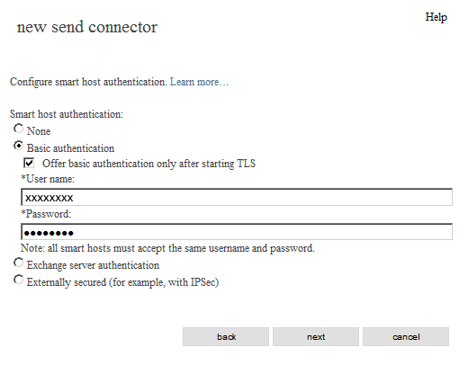 exchange server 2013 2016 2019 - new send connector - authentication