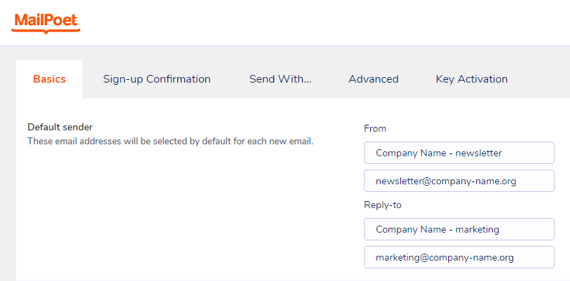 mailpoet - settings - basics