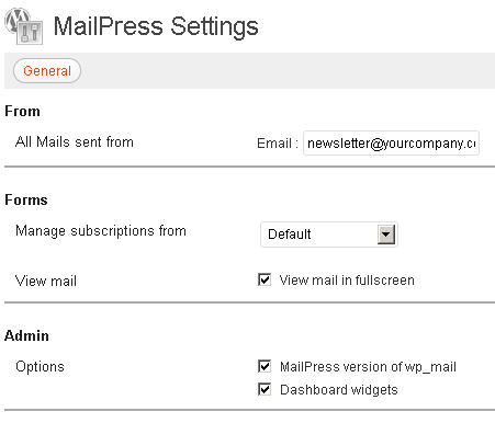 MailPress - settings - general