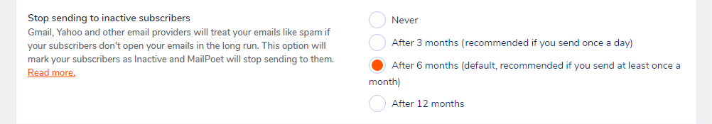 Stop sending to inactive subscribers